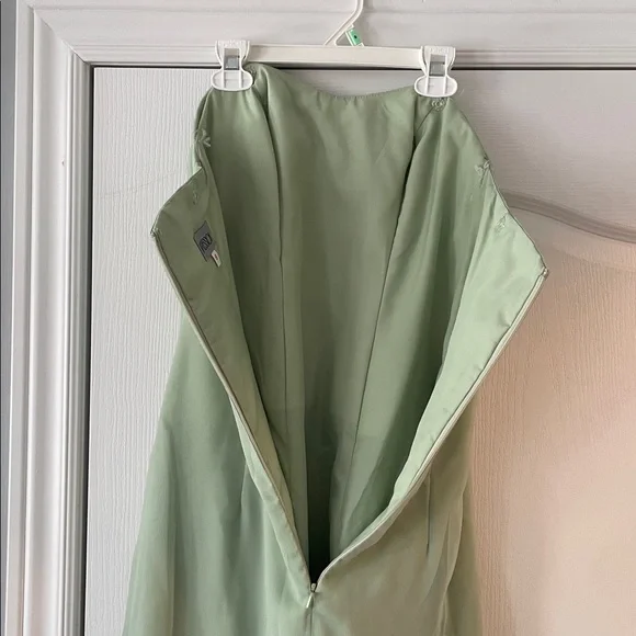Strapless Sage Green Chiffon Dress with Rosette Detail - Picture 4 of 5
